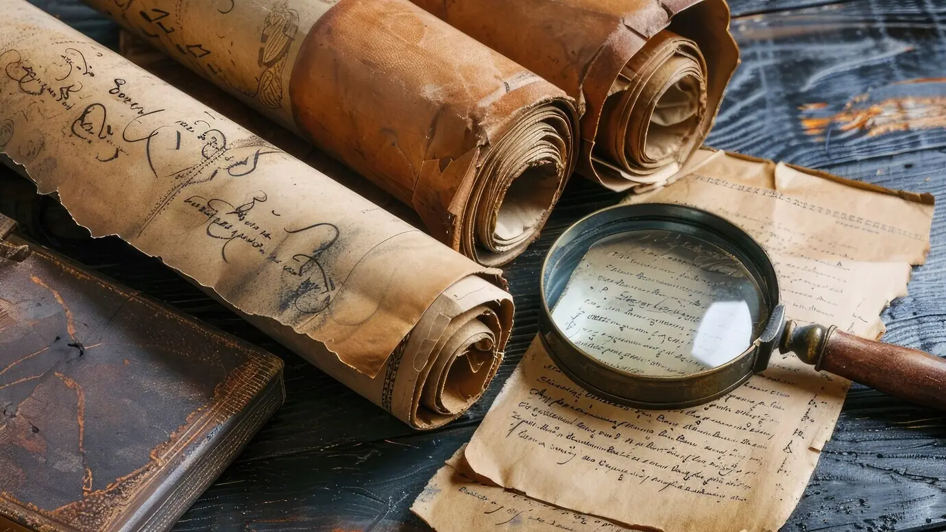 Blick auf eine antike Schriftrolle aus Papier zum Schreiben und Dokumentieren.